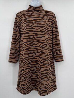 Tuckernuck Tiger Print Turtleneck Mini Tunic Dress L Brown Animal Print Chic